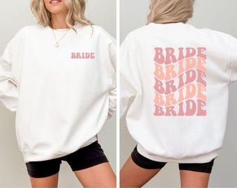 Retro Braut Pullover Front und Back Print Sweatshirt für Braut Wifey Pullover Braut Sweatshirt Brautdusche Geschenk Zukunft Frau Sweatshirt Bach