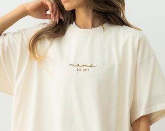 Personalisierbares besticktes Mama T-Shirt Mama Shirt mit Stickerei Persönliche Jahreszahl Geburtsjahr Muttertagsgeschenk Geschenk Mama