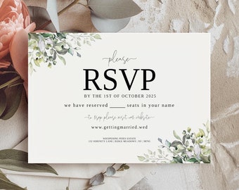 SAGE GREEN Card Template, Rsvp Wedding Card, Eucalyptus rsvp Card, Wedding Response, Greenery Wedding, Instant Download, Wedding Template