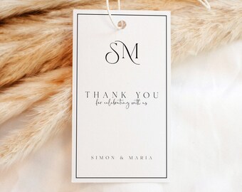MONOGRAM FAVOR TAG Template, Wedding Thank You Tag, Monogram, Black Border, Printable Wedding Favor Tag, Instant Download, Printable