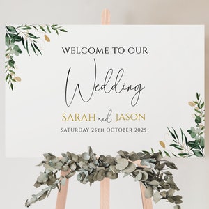 GREENERY WEDDING WELCOME Sign Template, Editable Welcome Wedding Sign ...