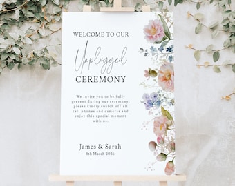 WILDFLOWER UNPLUGGED CEREMONY Wedding Sign Template, Unplugged Ceremony Sign, Wildflower Wedding, Floral Unpugged Ceremony Sign