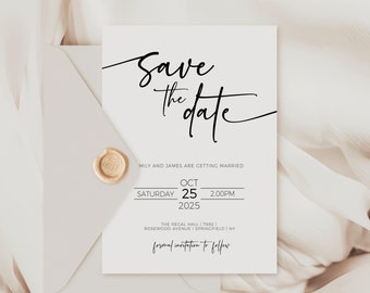MORDERN CALLIGRAPHY WEDDING Save The Date Template, Elegant Wedding Save The Date, Minimalist, Save Our Date, Editable, Printable