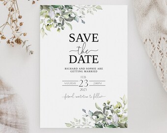 SAGE GREEN SAVE The Date, Eucalyptus Wedding Save The Date, Greenery Save The Date, Save Our Date, Editable, Printable, Wedding Template
