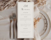MONOGRAM WEDDING MENU Template, Wedding Menu Card, Editable Menu, Wedding Table Menu Card, Monogram, Black Border, Instant Download