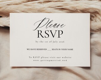 ELEGANT RSVP WEDDING Card Editable Template, rsvp Wedding Card, Minimalist rsvp Card Template, Calligraphy, Wedding Response, Printable