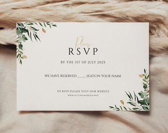 RSVP WEDDING CARD Template, rsvp Wedding Card, Editable rsvp Card, rsvp Card Template, Greenery Wedding, Wedding Response, Digital Download