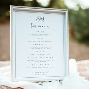MONOGRAM WEDDING BAR Menu Template, Wedding Bar Sign, Monogram Drinks ...