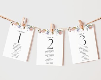 WILDFLOWER WEDDING SEATING Chart Template, Editable Seating Chart Cards, Boho Wedding, Floral Seating Charts, Hanging Seating Wedding