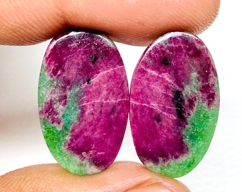 Ruby Zoisite Cabochon: Oval Gemstone Pair, Pink & Green (27x17mm)
