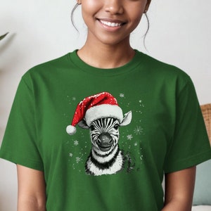 Christmas Zebra Unisex Tee, Cute Holiday Zebra T-Shirt, Festive Animal Lover Gift, Zebra Shirt, Cute Zebra Shirt, Festive Zebra Shirt