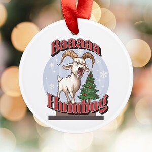 Christmas Goat Ornament, Cute Holiday Goat Ornament, Goat Christmas Tree, Baa, Funny Goat Xmas, Farm Animal, Acrylic Ornament with Ribbon