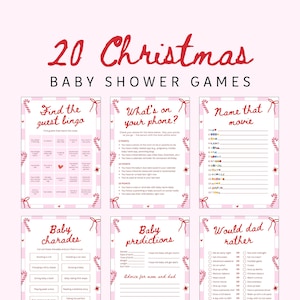 20 Christmas Baby Shower Games – Funny Holiday-Themed Coquette Printable Bundle (digital download), BB01