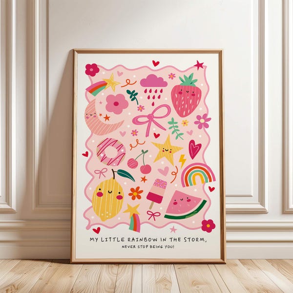 Toddler Girl Decor Wall Art | Girl Bedroom Decorating | Pink Nursery Print For Playroom | Rainbow Toddler Printable | Digital Download