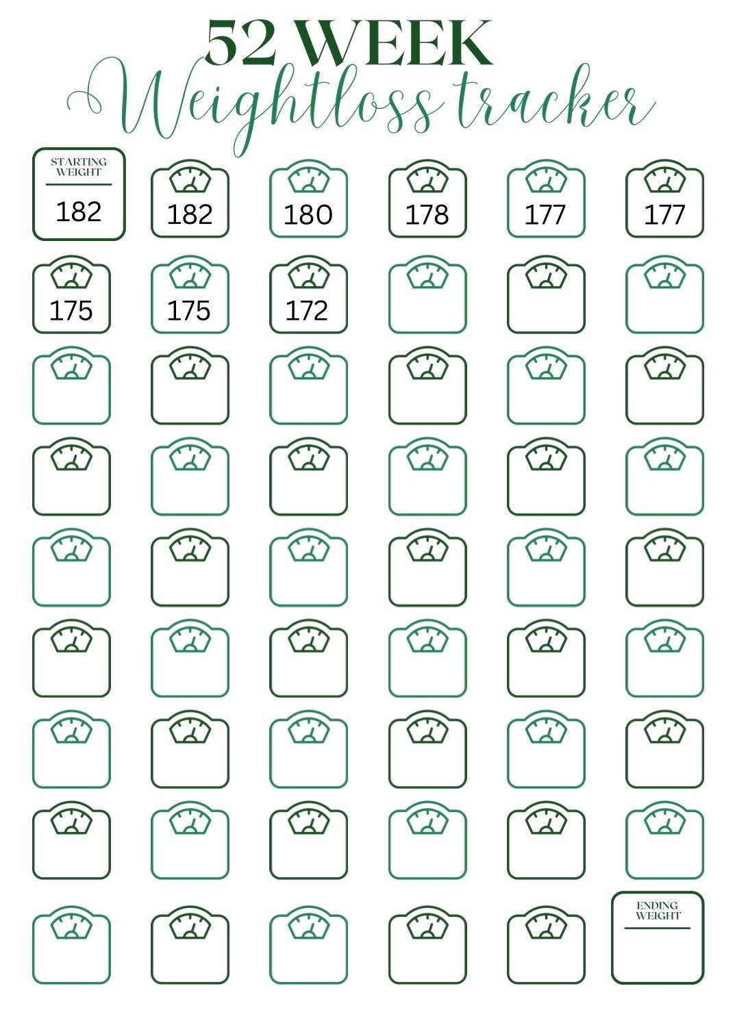 Table 52 Week Track 52 Week Weight Loss Tracker - Etsy