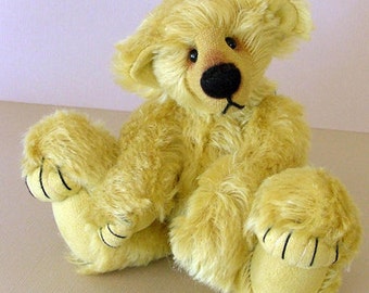 7" Teddy Bear PDF Pattern "Butternut" with pulled toes and sculped paws. Artist designed diy collectable bear