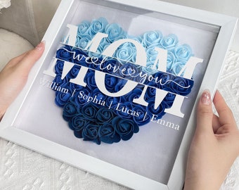 Personalized Flower Heart Shadow Box, Mother’s Day Gifts, Birthday Gifts for Mom, Custom Flower Heart Box, Personalized Gift for Mom