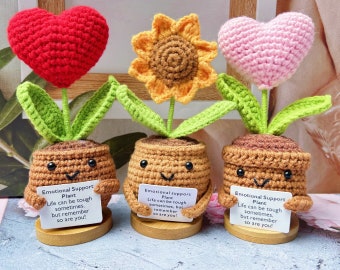 Plante au crochet faite main pour le soutien émotionnel, décoration florale au crochet, cadeau de fête des mères, plante tournesol en pot au crochet, cadeau attentionné pour maman