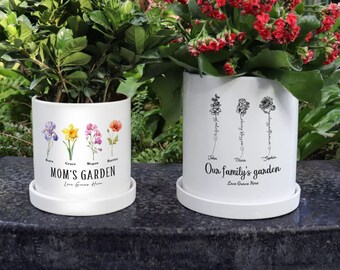 Personalized Birth Flower Plant Pot, Mother's Day Gift, Custom Grandma's Garden Plant Pot with Grandkids Names, Personalized Flower Pot