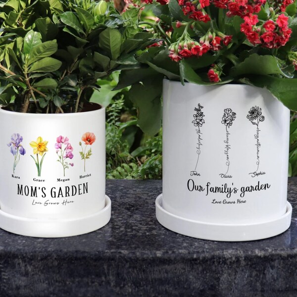 Personalized Birth Flower Plant Pot, Mother's Day Gift, Custom Grandma's Garden Plant Pot with Grandkids Names, Personalized Flower Pot