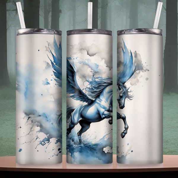 Flying Horse pegasus tumbler wrap design dragon fire sublimation black blue white gift for horse tumbler lovers for kids fly horse wrap