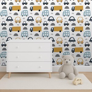 Papier peint voitures : décoration scandinave pour chambre d&#39;enfant, amovible/2