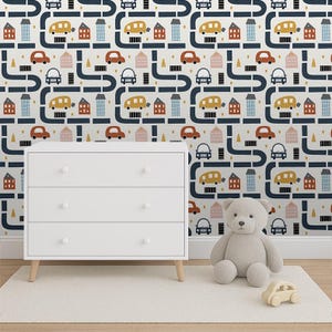 Cars /4 collection Wallpaper for Kids Room – Removable Nursery Wall Mural – Scandinavian neutral Cars Theme