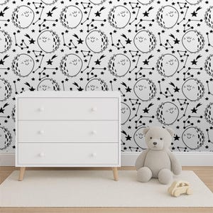 Papier peint Space Buddies : décoration murale scandinave pour chambre d&#39;enfant, noir et blanc/6