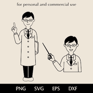 Doctor in glasses and white medical gown SVG, Male physician with pointer png, eps, dxf, Cartoon medical worker vector, Doctor's Day clipart