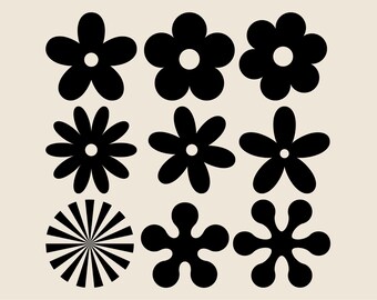 Retro flowers SVG bundle, Botanical plants aesthetics of the past png, eps, dxf, Cute blossom herb vector, Rounded geometric shapes clipart