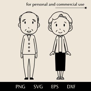 Schattige oma en opa SVG, Cartoon grootouders png, eps, dxf, ontmoeting met familie vector, oud getrouwd stel clipart, oma en opa