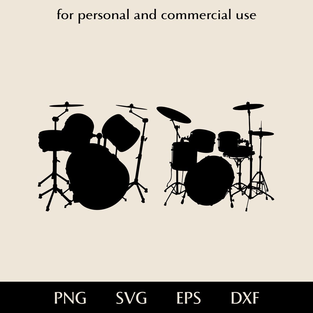 Drum Set SVG, Full Drum Kit Png Eps Dxf, Bass Tom-tom Snare Cymbals Hi ...