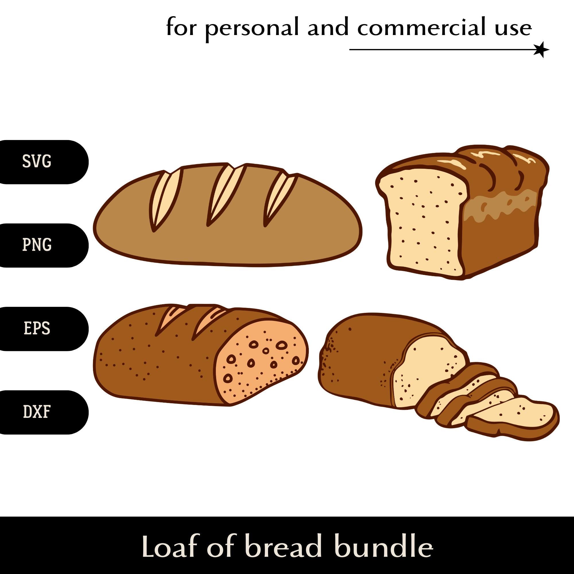 Loaf of Bread Whole and Cut Bundle SVG, Different Bread Types Png, Eps ...