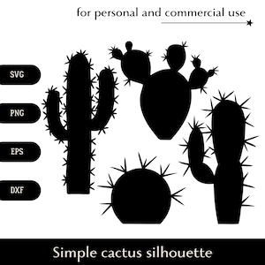 Paquete de siluetas de cactus simples SVG, Planta espinosa del desierto png, eps, dxf, Vector de naturaleza de América del Sur, Amante de la jardinería con plantas de interior clipart