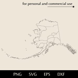 Carte simple de l'Alaska SVG, png, frontière de pays minimaliste, eps, dxf, vecteur lineart géographique, impression pour voyageur, logo de voyage de vacances de rêve