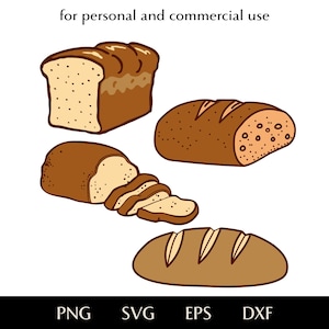 Loaf of bread whole and cut bundle SVG, Different bread types png, eps, dxf, Vector for home bakery, Cooking and culinary hobby clipart logo