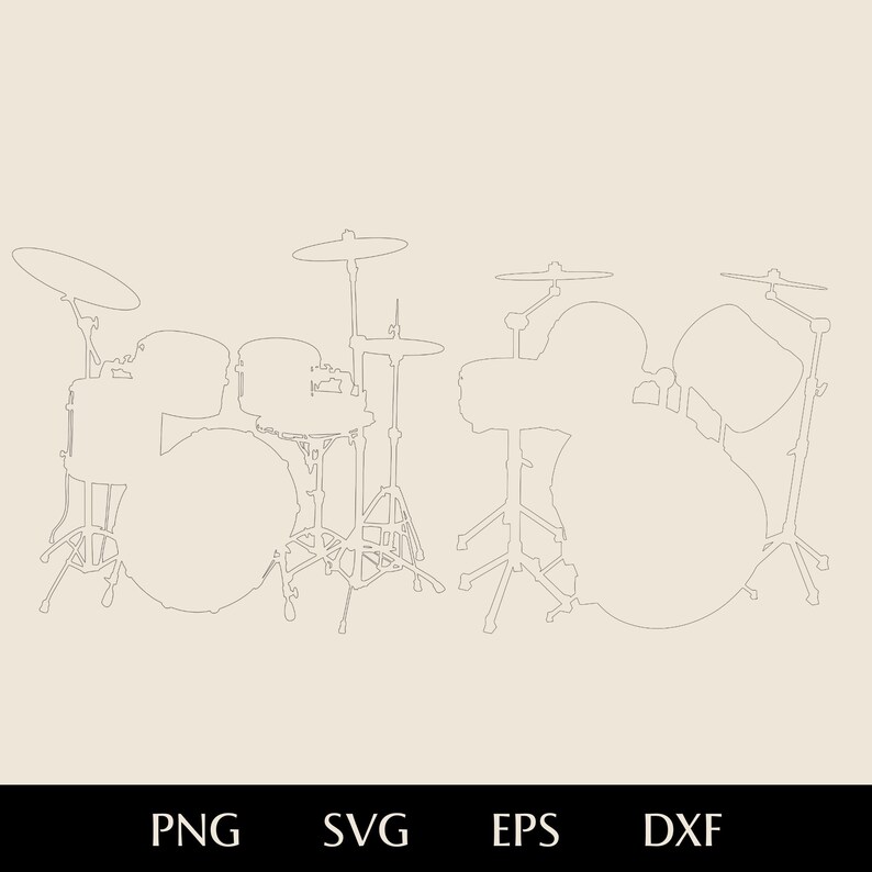 Drum Set SVG, Full Drum Kit Png Eps Dxf, Bass Tom-tom Snare Cymbals Hi ...