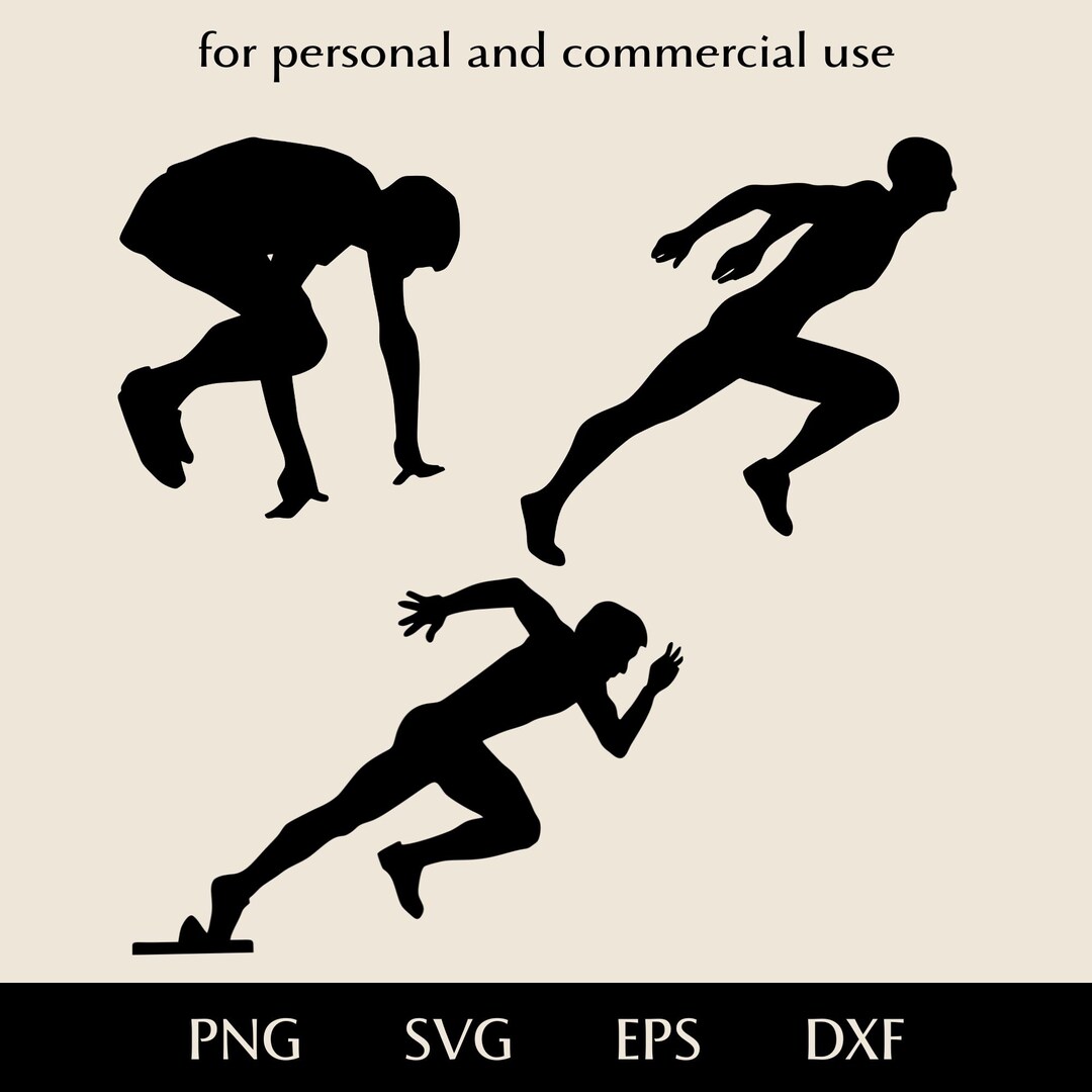Short Distance Runner Bundle SVG, Crouch Start Png, Eps, Dxf, Athletics ...