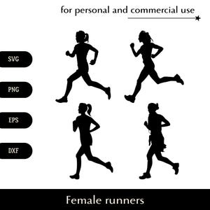 Silueta de corredoras de larga distancia femeninas SVG, mujer maratón png, eps dxf, vector de entrenamiento de atleta, logotipo de trote matutino de deportista profesional