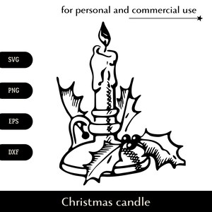 Chandelier avec houx plante SVG, brûlant Noël bougeoir png, eps, dxf, vecteur de vieille bougie de cire, souhait pour Noël et logo du nouvel an