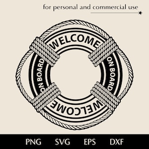Willkommen an Bord Rettungsring SVG, Grußbild Zeichen png, eps, dxf, Wassersicherheitsausrüstung Clipart, Lebensrettungsring mit Textlogo