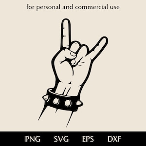 Rock and Roll hand SVG, Sign of the horns png, eps, dxf, Rocker hand in bracelet with spikes vector, Heavy metal music lover culture clipart