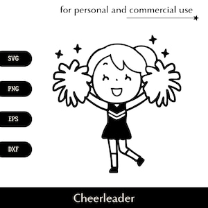 Cartoon girl cheerleader SVG, Cute student athlete png, eps, dxf, Woman performs with pom poms vector, Motivational sport event clipart logo
