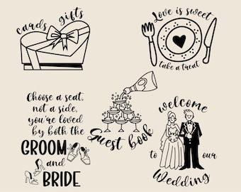 Welcome to our wedding, Choose a seat not a side, Love is sweet take a treat SVG, png, eps, dxf, Cards gifts and Guest book vector bundle