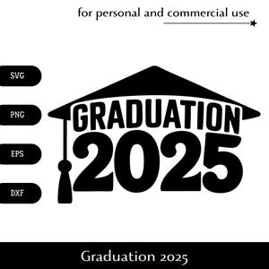 Graduação 2025 SVG, Inscrição com chapéu de formatura png, eps, dxf, Boné acadêmico quadrado com borla vetor, Clipart de formatura da universidade