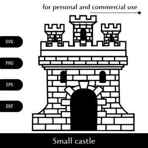 Klein kasteel met drie torens SVG, schattig fort toegangspoort png, eps, dxf, bolwerk gemaakt van grote bakstenen vector logo digitale download