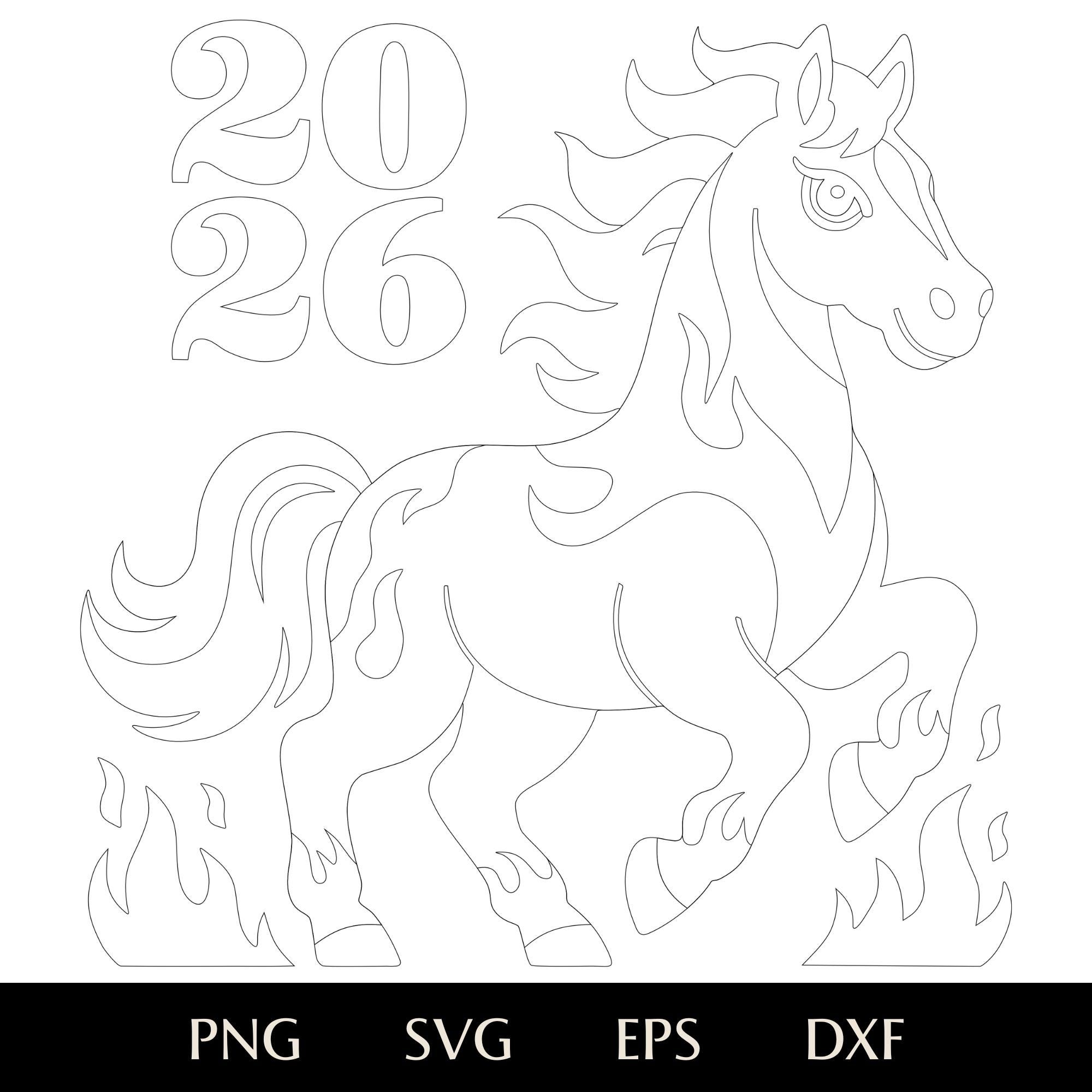 Multi-colored Fire Horse With Flame Patterns SVG, Symbol of 2026 ...