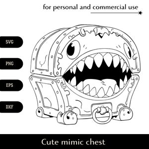 Simpatico petto mimico a trentadue denti con occhi obliqui e bocca aperta SVG, divertente mostro DnD png, eps, dxf, vettore di creatura del gioco fantasy Download digitale