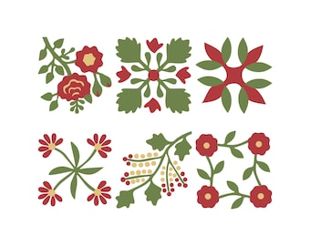 Patchwork quilt bundle SVG, Colorful Christmas patterns png, eps, dxf, Square geometric plants and flowers vector, Decorating blanket print
