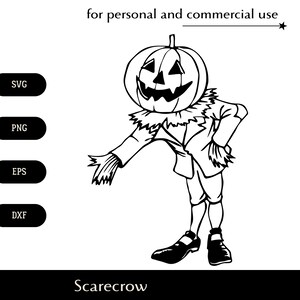 Vogelscheuche mit Kürbiskopf SVG, freundlicher Kürbismann lädt Sie ein, Spaß zu haben png, eps, dxf, lächelndes Halloween-Monsterlogo Digitaler Download